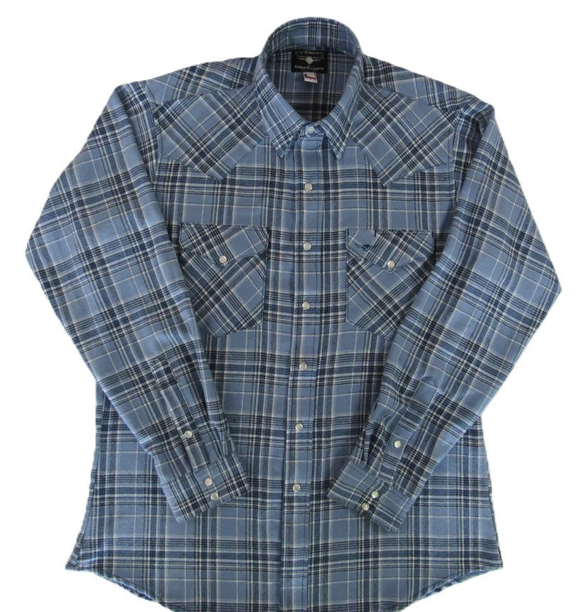 Men&#39;s Flannel Western Shirt - Denim Blue Plaid