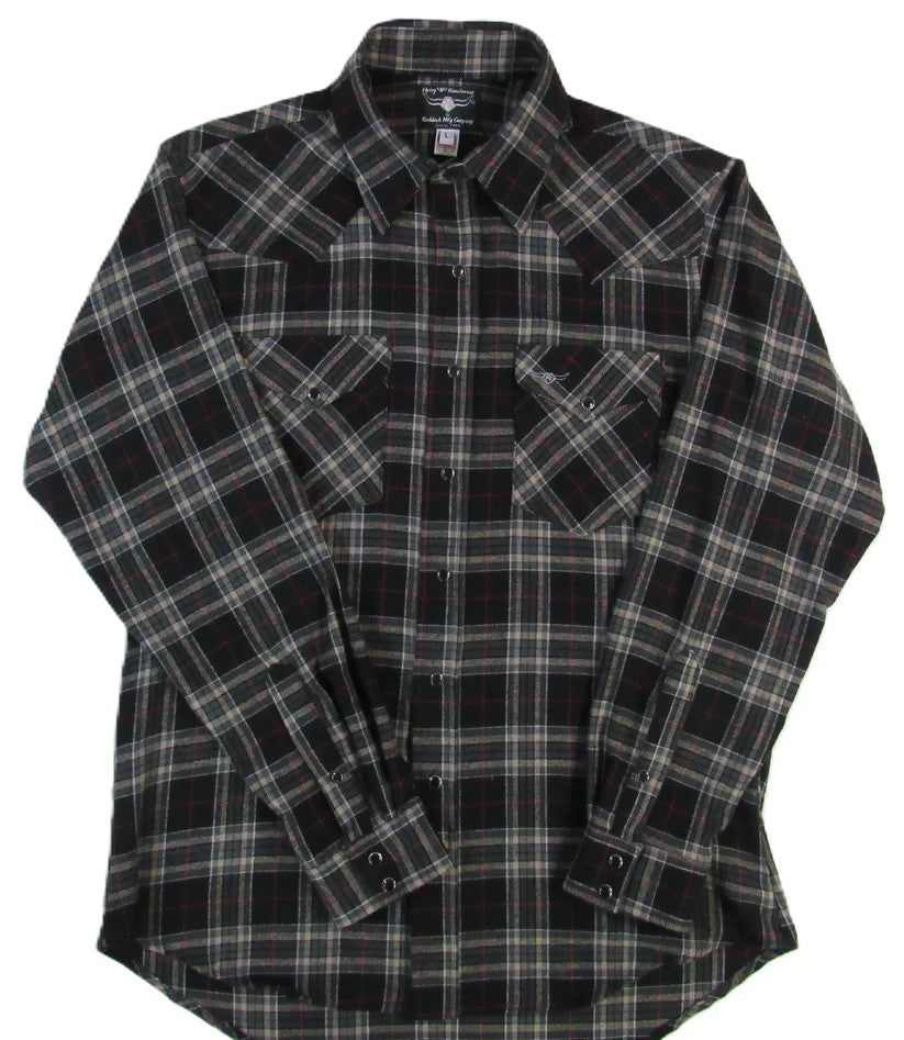 Men&#39;s Flannel Western Shirt - Midnight Black Plaid