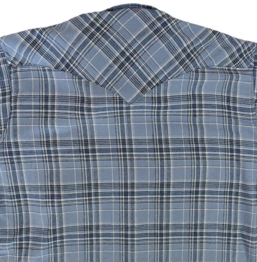 Men's Flannel Western Shirt - Denim Blue Plaid