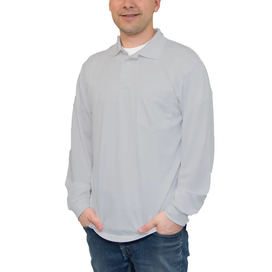 All American Clothing Co. - Long Sleeve Pique Cotton Polo with Pocket Akwa