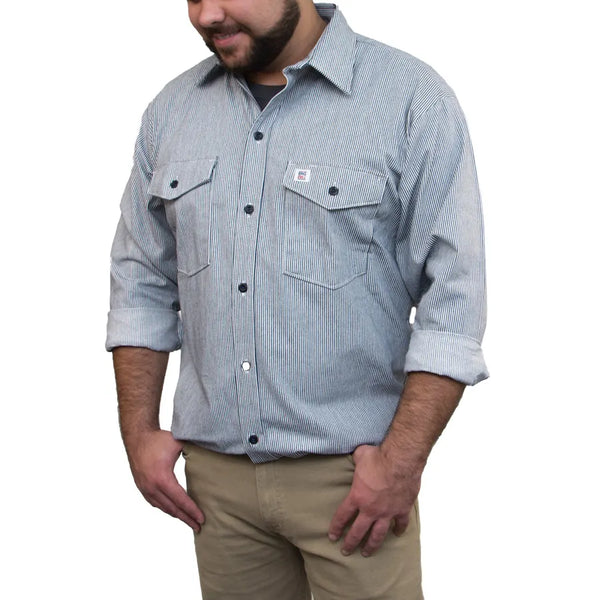183S Short Sleeved Hickory Stripe Shirt with Half-Zip Front Closure - 100%  USA Made - Hickory Stripe - BB Work Clothes - BIG BILL #183S Short Sleeved  Hickory Stripe Shirt with Half-Zip