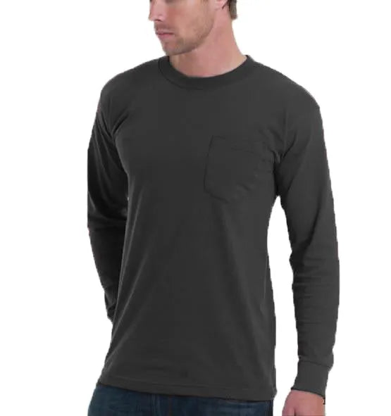 Long Sleeve Heavyweight 100% Cotton T-Shirt with Pocket - Made in USA Bayside