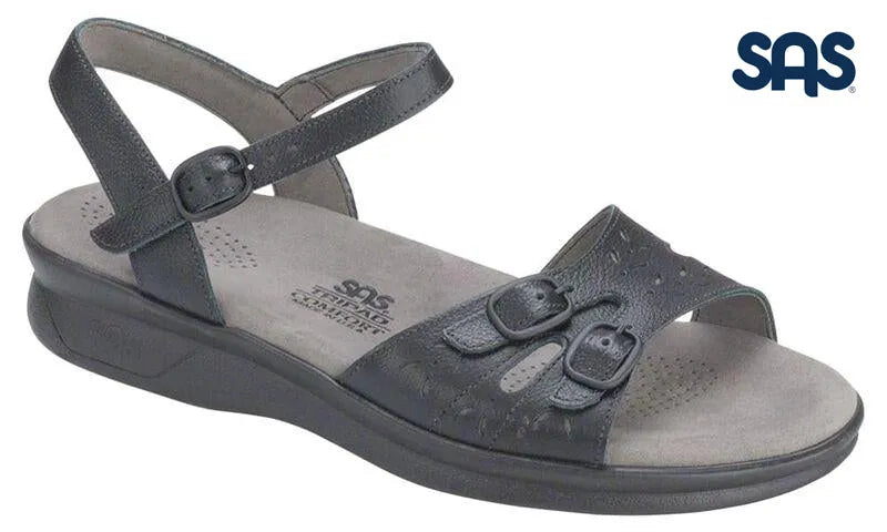 SAS Women&#39;s Black Duo Quarter Strap Sandal San Antonio Shoes