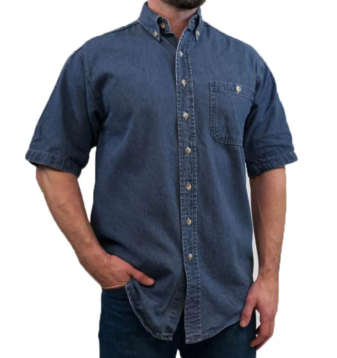 Short-sleeved denim shirt